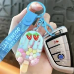 Creative New Cream Candy Bean Ice Cream Keychain Cute Floating Beads Popsicle Bag Pendant