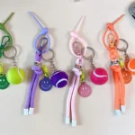 Creative Colorful Smiley Face Tennis Car Keychain Sports Bag Pendant