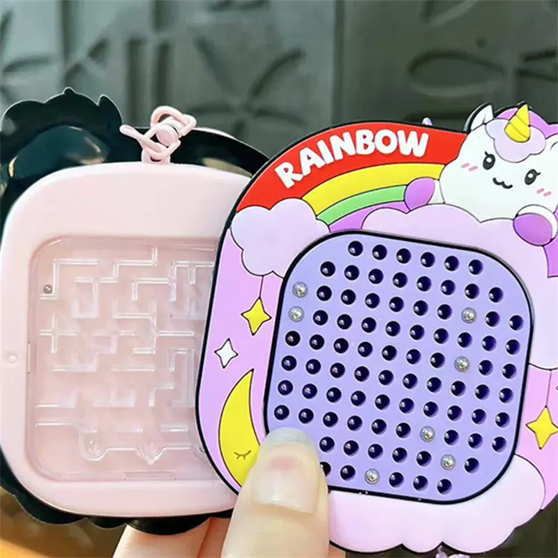Purple Unicorn Magnetic Steel Bead Drawing Board Keychain, Mini Stress Relief Fidget Toy Bag Charm