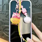 owl shaped lanyard keychain, cute beaded pom-pom owl bag charm for backpack