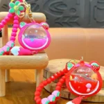 Strawberry Bear Crystal Ball Liquid Quicksand Bag Pendant Keychain Acrylic Floating Sequins Bag Charm