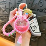 Customized Cute Quicksand Oil Floating Acrylic Rabbit Keychain Liquid Floating Sequins Bag Charm