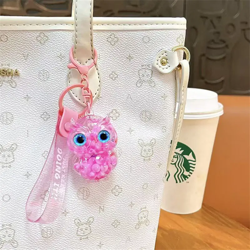 Creative Oil-Filled Bubble Bead Owl Keychain Cute Liquid Quicksand Charm Couple Bag Accessory Mini Gift