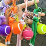 Creative Colorful Smiley Face Tennis Car Keychain Sports Bag Pendant
