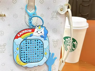 Purple Unicorn Magnetic Steel Bead Drawing Board Keychain, Mini Stress Relief Fidget Toy Bag Charm