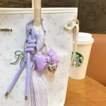 leather rope bowknot keychain, sweet ribbon tassel detachable bag charm with heart pendant