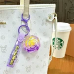Rose Shaped Oil Key Chain Pendant Genkikyun Liquid Floating Iridescent Rose Bag Charm
