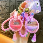 Customized Cute Quicksand Oil Floating Acrylic Rabbit Keychain Liquid Floating Sequins Bag Charm