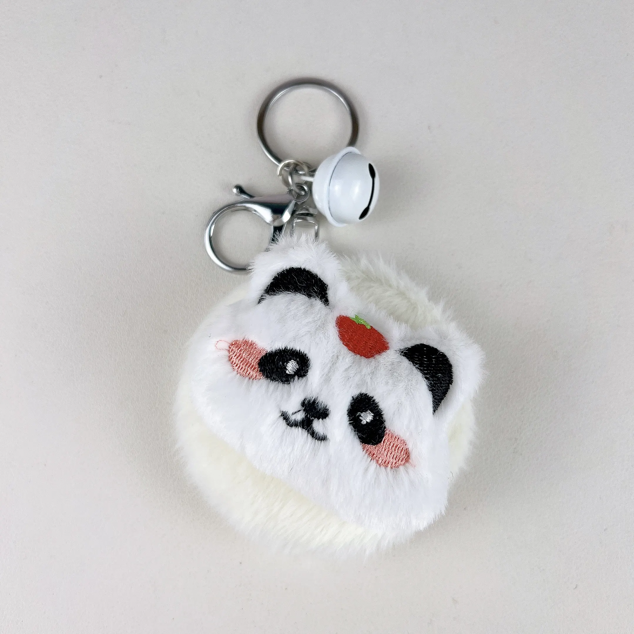 Cute Plush Panda Mirror Bag Charm Keychain Fluffy Cartoon Panda Plush Pendant With Folding Double‑Sided Makeup Mirror And Bell
