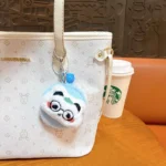 Cute Plush Panda Mirror Bag Charm Keychain Fluffy Cartoon Panda Plush Pendant With Folding Double‑Sided Makeup Mirror And Bell