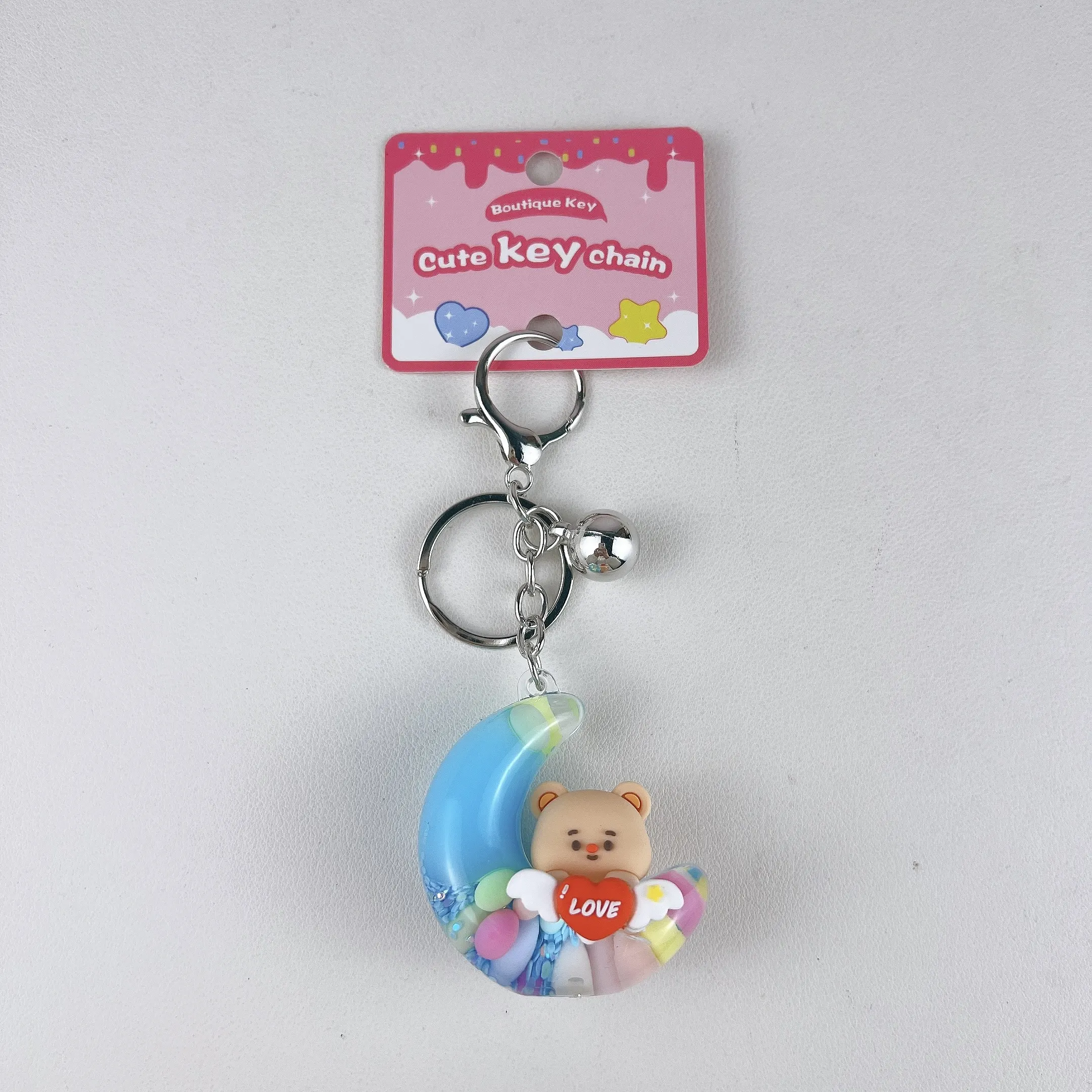 pink moon cute bear quicksand keychain floating liquid bag charm wholesale