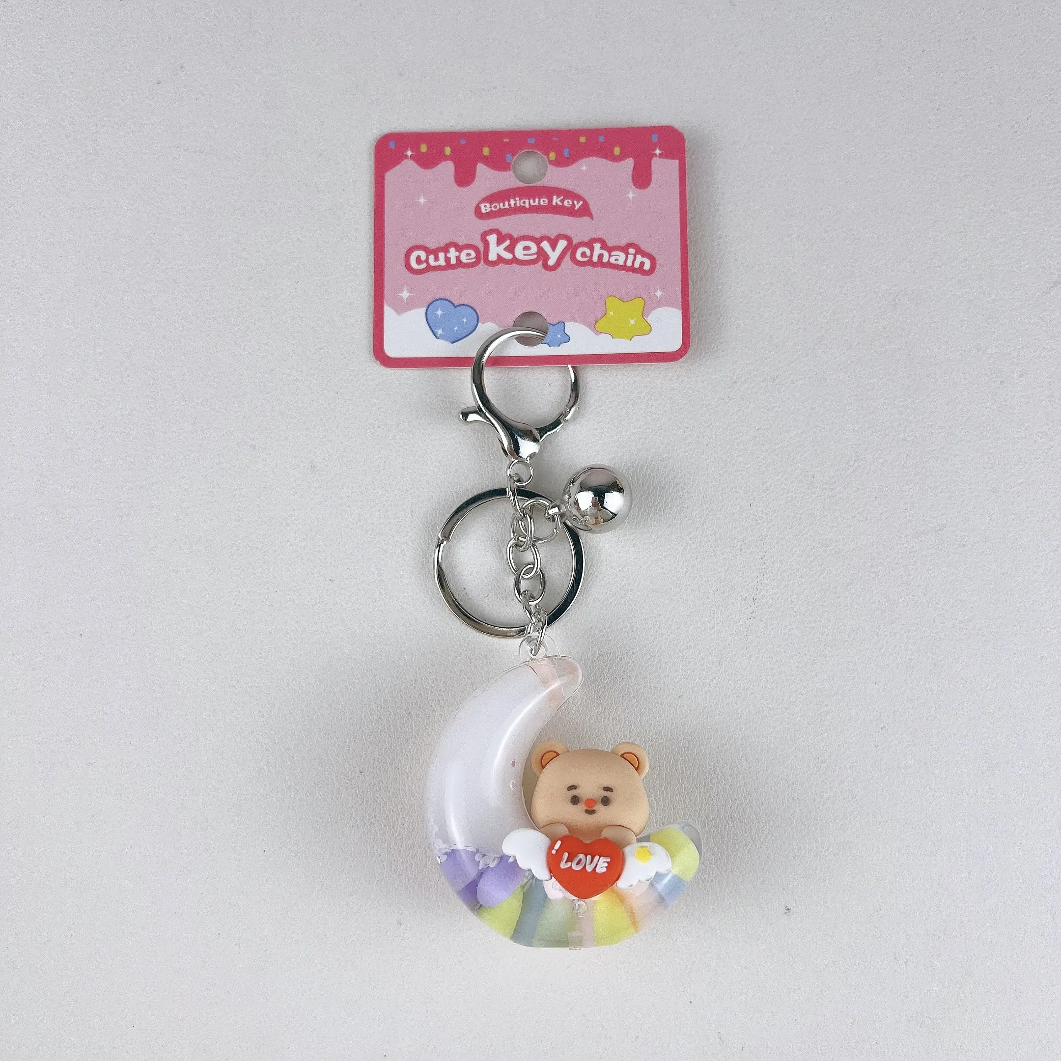 pink moon cute bear quicksand keychain floating liquid bag charm wholesale