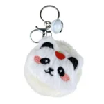 Cute Plush Panda Mirror Bag Charm Keychain Fluffy Cartoon Panda Plush Pendant With Folding Double‑Sided Makeup Mirror And Bell