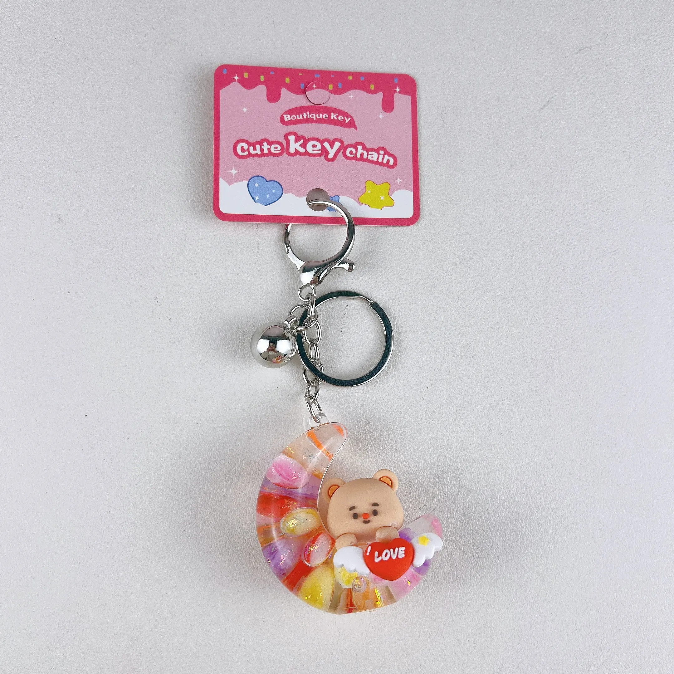 pink moon cute bear quicksand keychain floating liquid bag charm wholesale