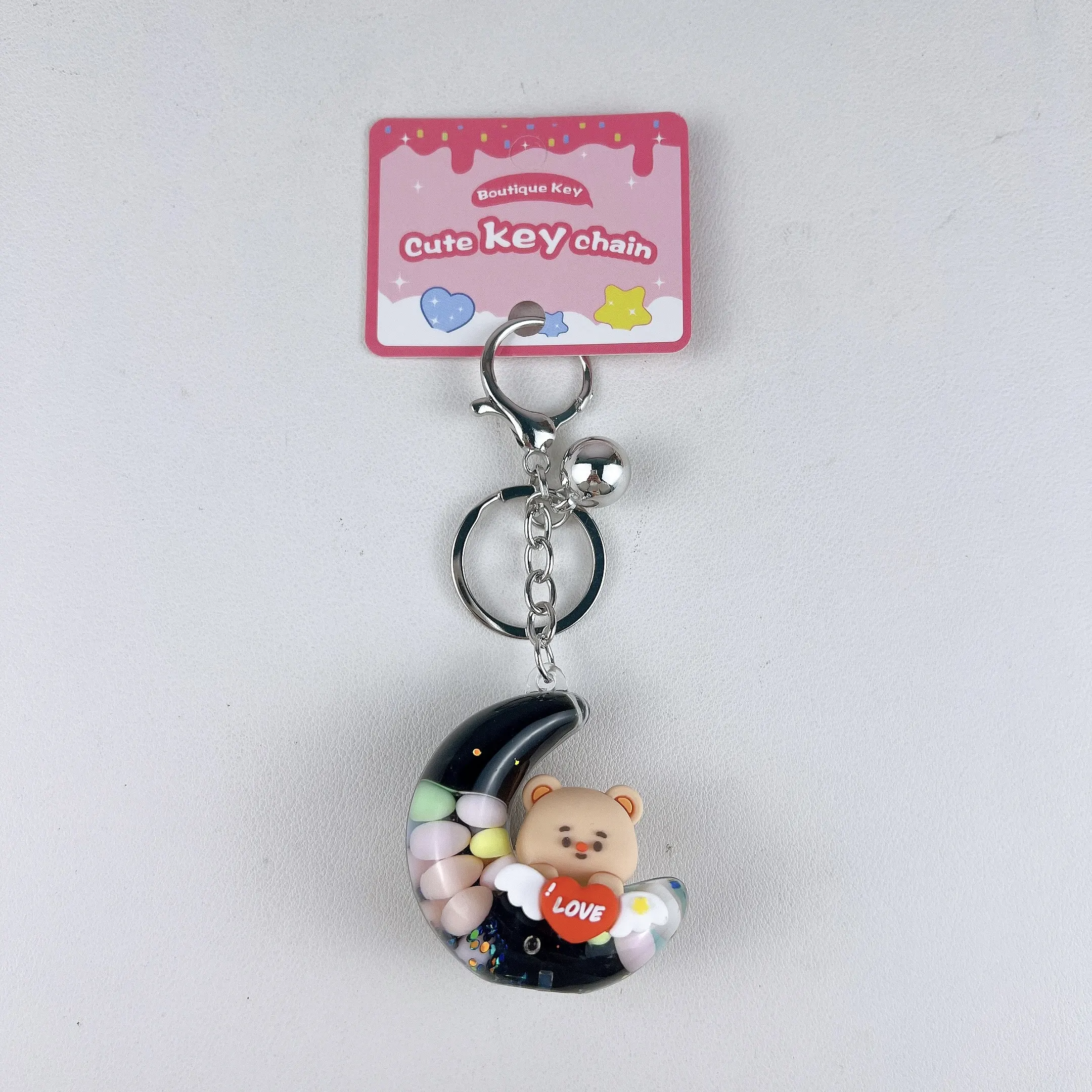 pink moon cute bear quicksand keychain floating liquid bag charm wholesale