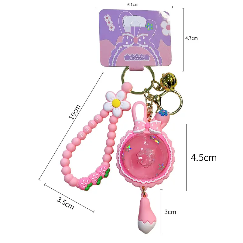 Customized Cute Quicksand Oil Floating Acrylic Rabbit Keychain Liquid Floating Sequins Bag Charm