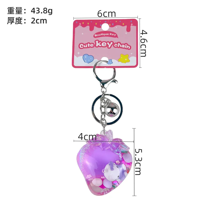 Hello Kitty strawberry shaped quicksand keychain kawaii oil glitter fidget toy keyring
