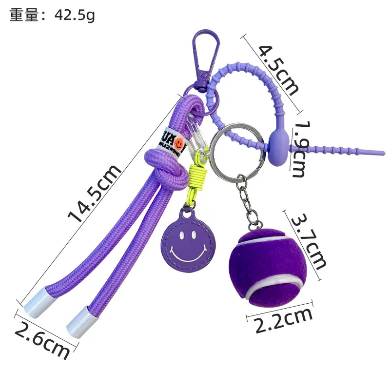 Multi-color woven rope tennis smiley keychain display
