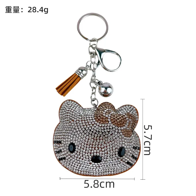 Bling Rhinestone Hello Kitty Bag Charm Keychain Cute Crystal Kitty Pendant With Tassel
