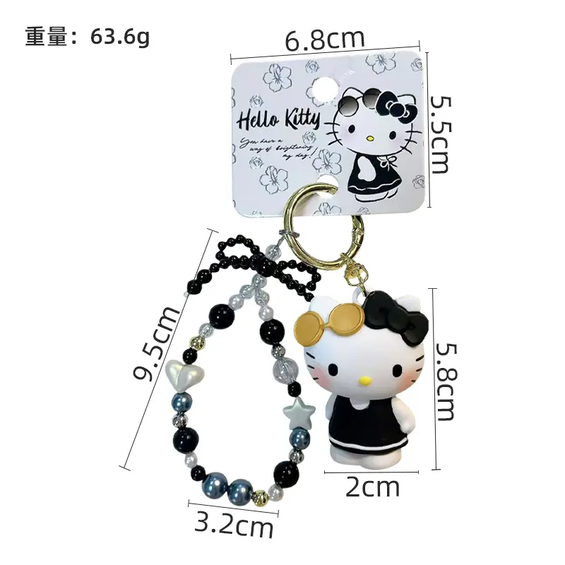New Cartoon Genuine Sanrio Hello Kitty Leisurely Bracelet Keychain Schoolbag Pendant Beaded Bag Charm