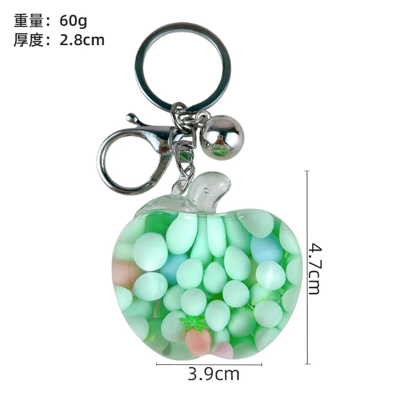 kawaii green apple oil filled keychain colorful foam beads bag charm wholesale