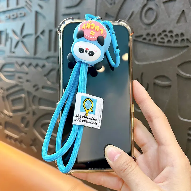 Multi-color Lucky Panda Phone Hand Strap Keychain Display