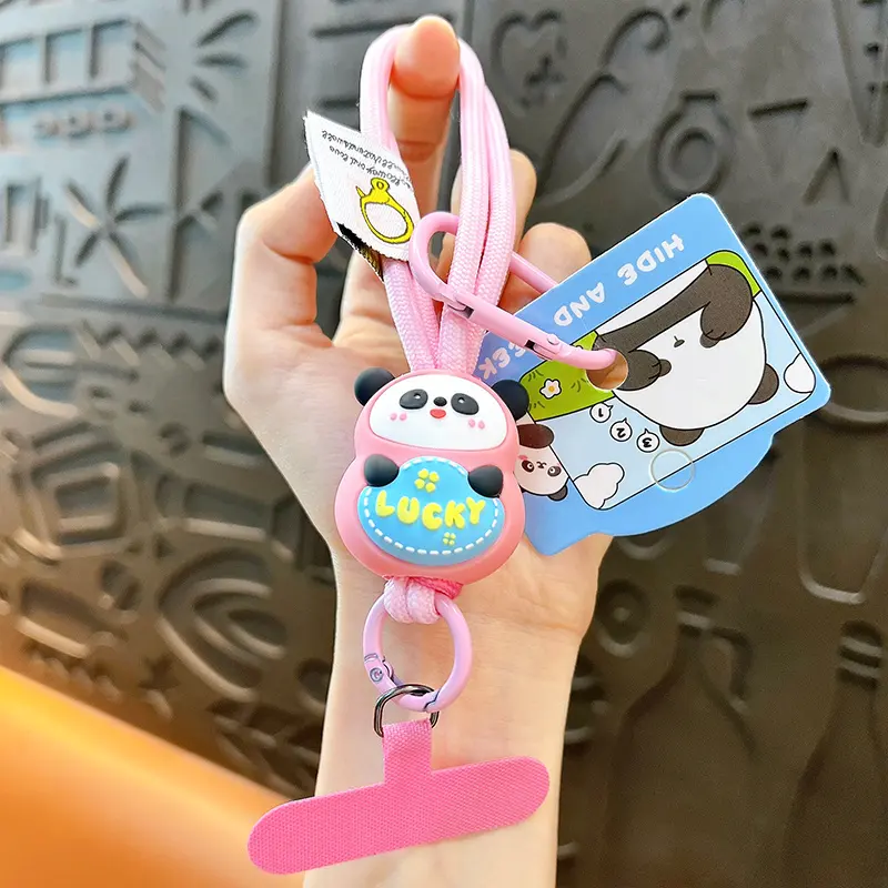 Multi-color Lucky Panda Phone Hand Strap Keychain Display