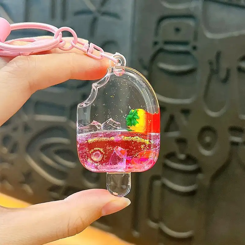 Creative Summer Oil-Infused Fruit Ice Cream Keychain Floating Fruit Popsicle Acrylic Bag Charm