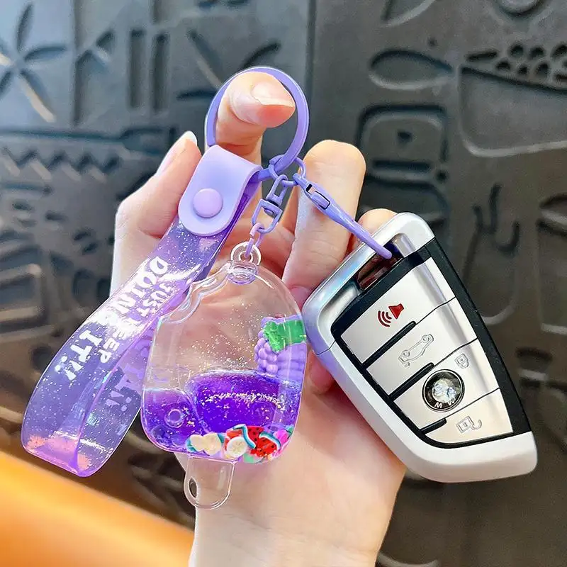 Creative Summer Oil-Infused Fruit Ice Cream Keychain Floating Fruit Popsicle Acrylic Bag Charm