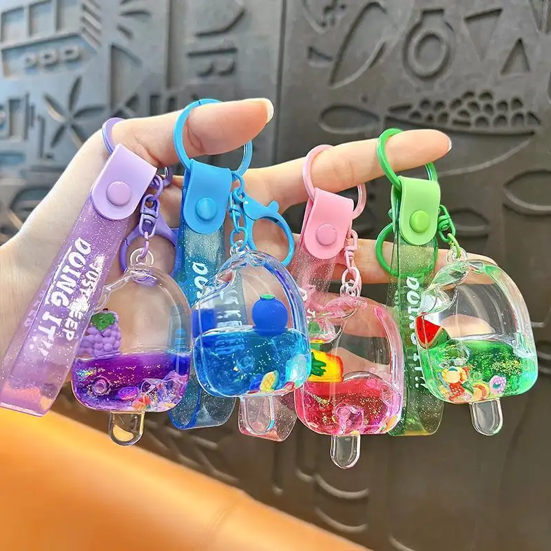 Creative Summer Oil-Infused Fruit Ice Cream Keychain Floating Fruit Popsicle Acrylic Bag Charm