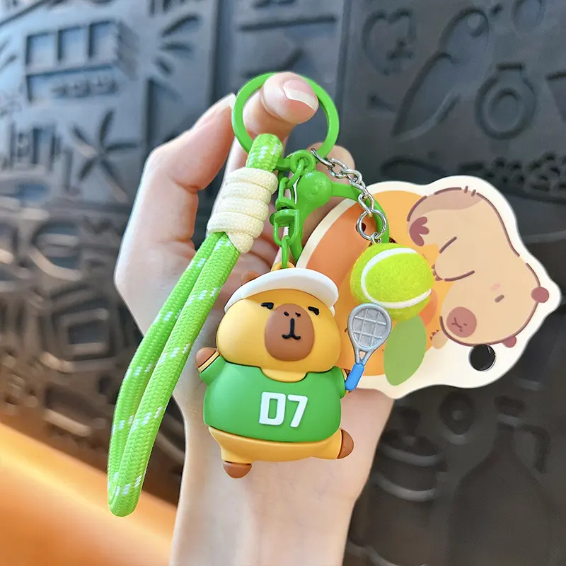 Creative Cartoon Capybara Sports Hand Rope Buckle Cute Bag Pendant Car Keychain