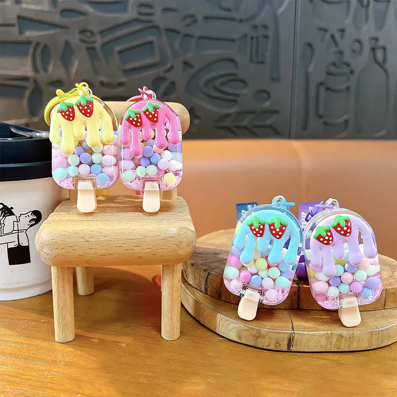 Creative New Cream Candy Bean Ice Cream Keychain Cute Floating Beads Popsicle Bag Pendant