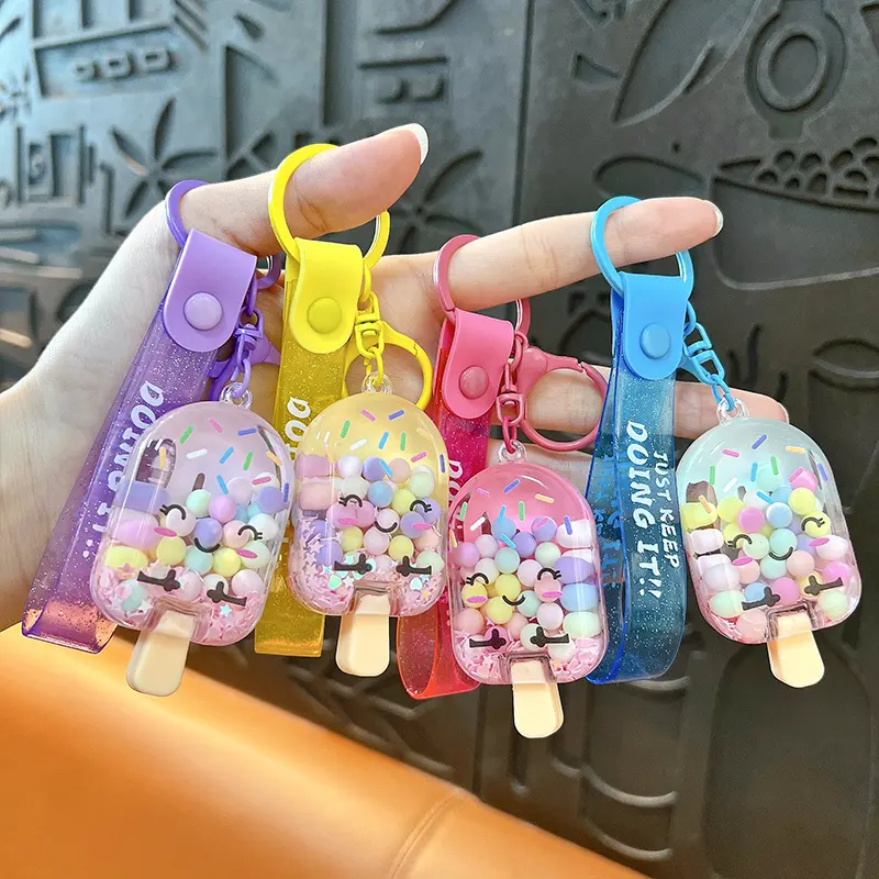 Creative New Cream Candy Bean Ice Cream Keychain Cute Floating Beads Popsicle Bag Pendant