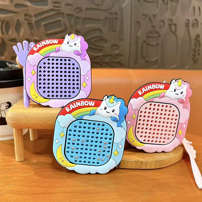 Purple Unicorn Magnetic Steel Bead Drawing Board Keychain, Mini Stress Relief Fidget Toy Bag Charm