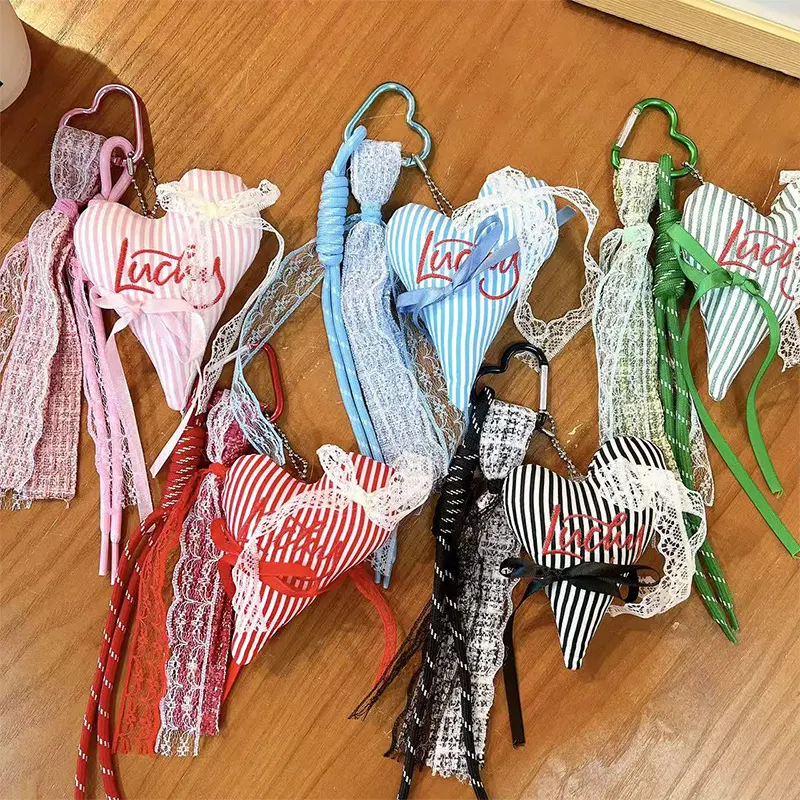 Lace ribbon heart bag keychain multiple color styles display