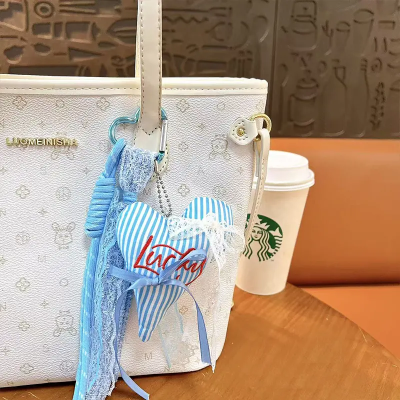 Lace ribbon heart bag keychain multiple color styles display