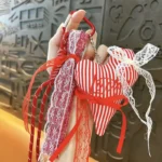 Creative Fresh And Elegant Lace Ribbon Bowknot Heart Keychain, Exquisite And Sweet, A Bag Accessory With A Girlish Charm