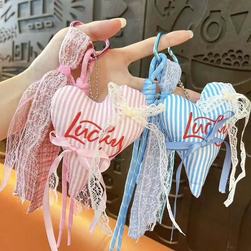 Lace ribbon heart bag keychain multiple color styles display