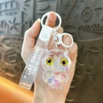 Creative Oil-Filled Bubble Bead Owl Keychain Cute Liquid Quicksand Charm Couple Bag Accessory Mini Gift
