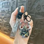 Creative Oil-Filled Bubble Bead Owl Keychain Cute Liquid Quicksand Charm Couple Bag Accessory Mini Gift