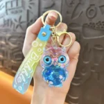 Cute Owl Keychain Oil-Filled Snowflake Design Adjustable Bubble Strap Mini Gift Bag Charm