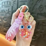 Cute Owl Keychain Oil-Filled Snowflake Design Adjustable Bubble Strap Mini Gift Bag Charm