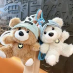 teddy bear hat plush keychain, soft stuffed animal bear backpack charm with lanyard
