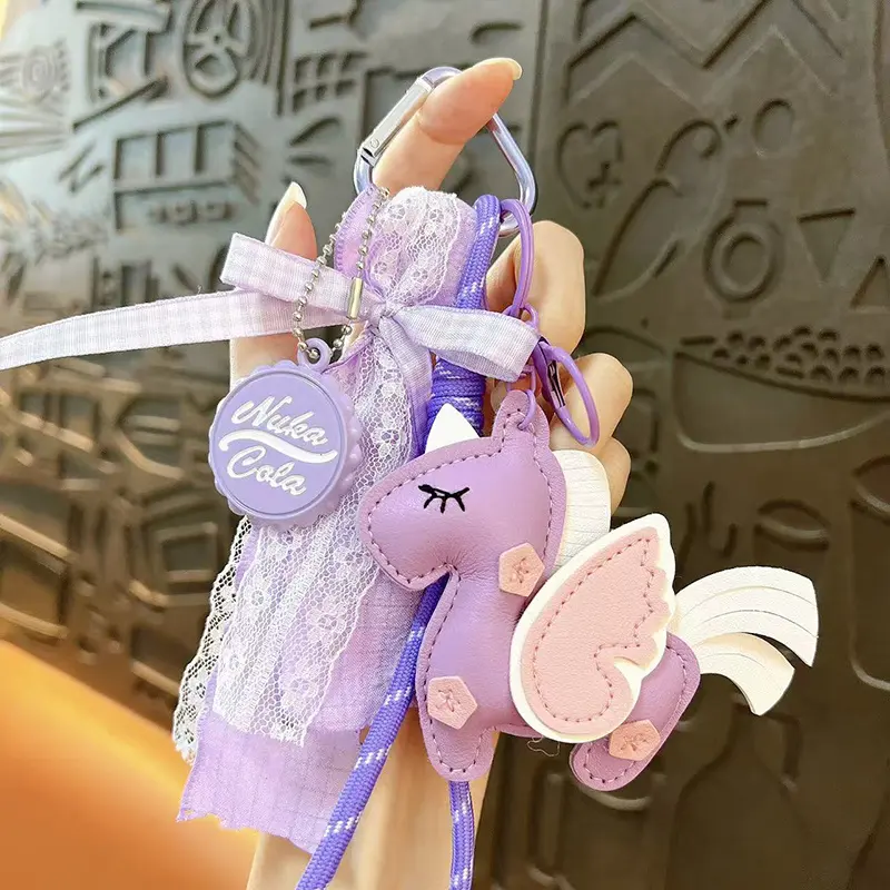 Macaron Double-Sided Unicorn Bag Charm Keychain Cute Girly Lace Bow Bag Pendant