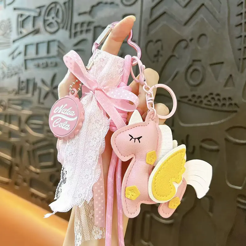 Macaron Double-Sided Unicorn Bag Charm Keychain Cute Girly Lace Bow Bag Pendant