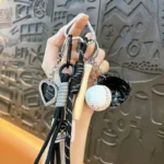 baseball fan sporty keychain, colorful woven rope bag charm with mini baseball bat and glove