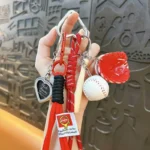 baseball fan sporty keychain, colorful woven rope bag charm with mini baseball bat and glove