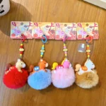 fortune pony pom pom keychain, fluffy lucky horse new year bag charm with fortune pendant
