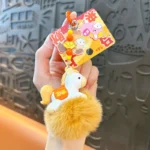 fortune pony pom pom keychain, fluffy lucky horse new year bag charm with fortune pendant