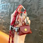 retro eiffel tower bag keychain, vintage woven lanyard with mini leather pouch bag charm